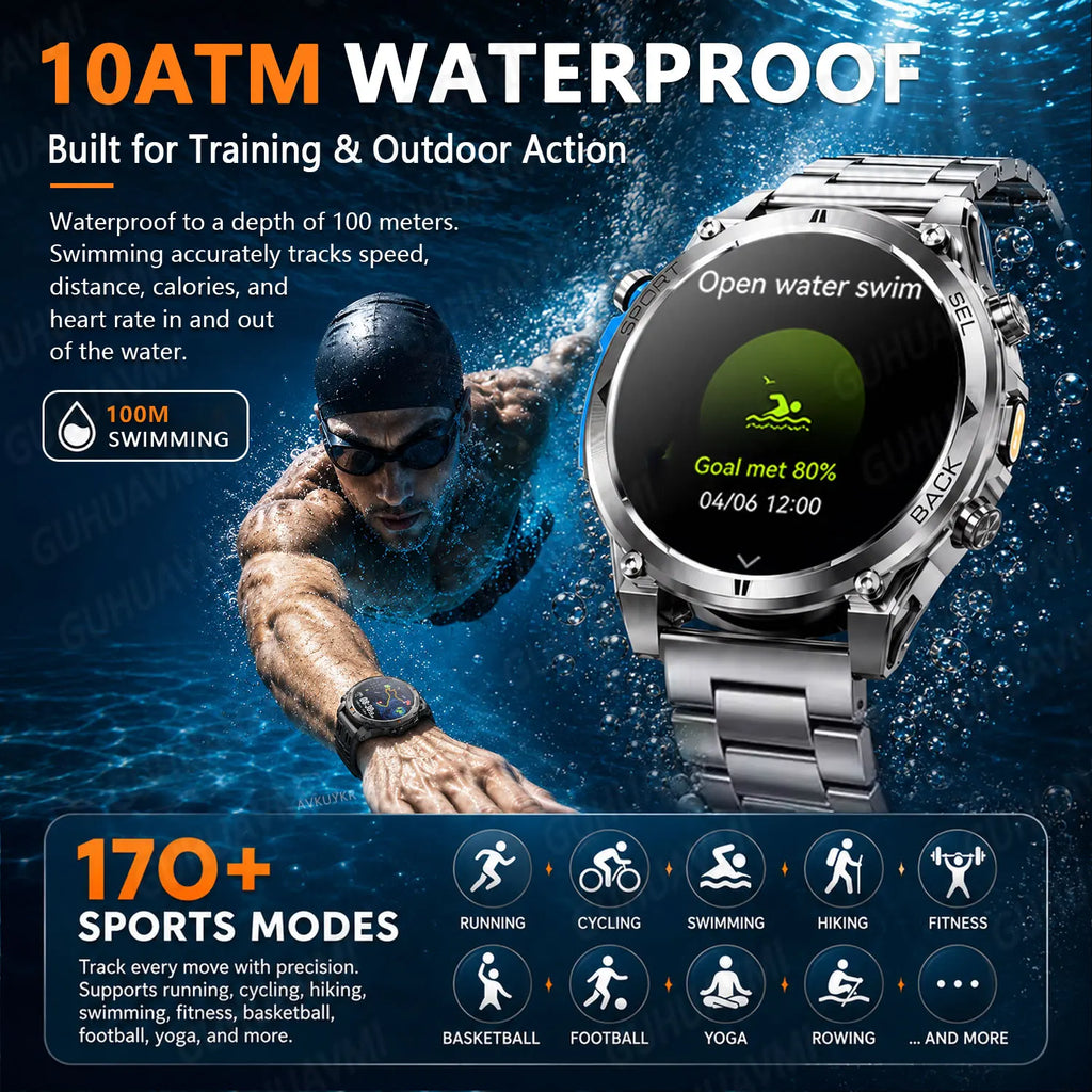 New T-RX 4 Military GPS Smartwatch Men 6 Satellite Precise Positioning 10ATM Waterproof HD Call 170+Sports Modes LED Flashlight