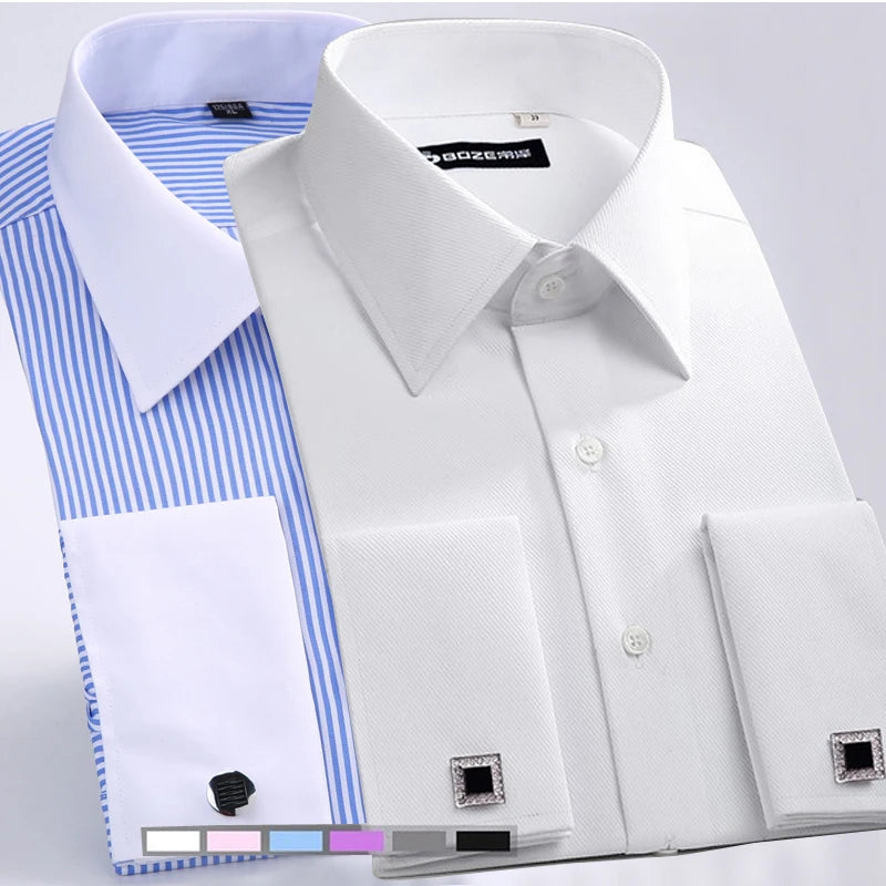 M~6XL Herren-Businesshemd mit französischen Manschetten, 2024 neu, weiß, langärmlig, formell, mit Knöpfen, Regular Fit, Manschettenknopfhemd