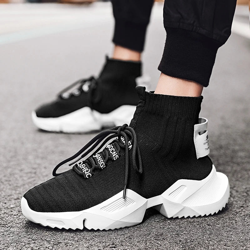 Zapatillas de deporte YRZL de alta calidad con malla para hombre, calzado casual ligero y cómodo, zapatillas de caminar de caña alta con cordones