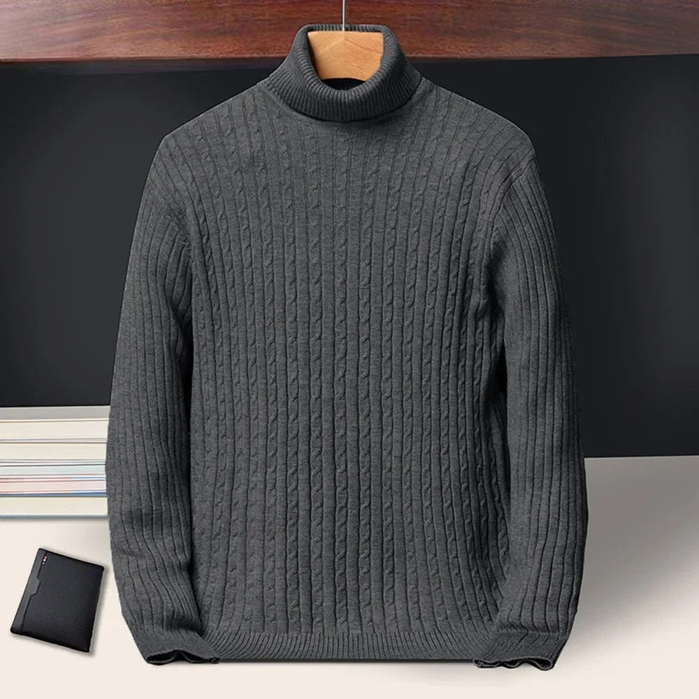 Autumn Winter New Men's Roll neck Sweaters Knitted Jacquard Pullover Warmth Long Sleeved Solid Color Classic Casual Clothing