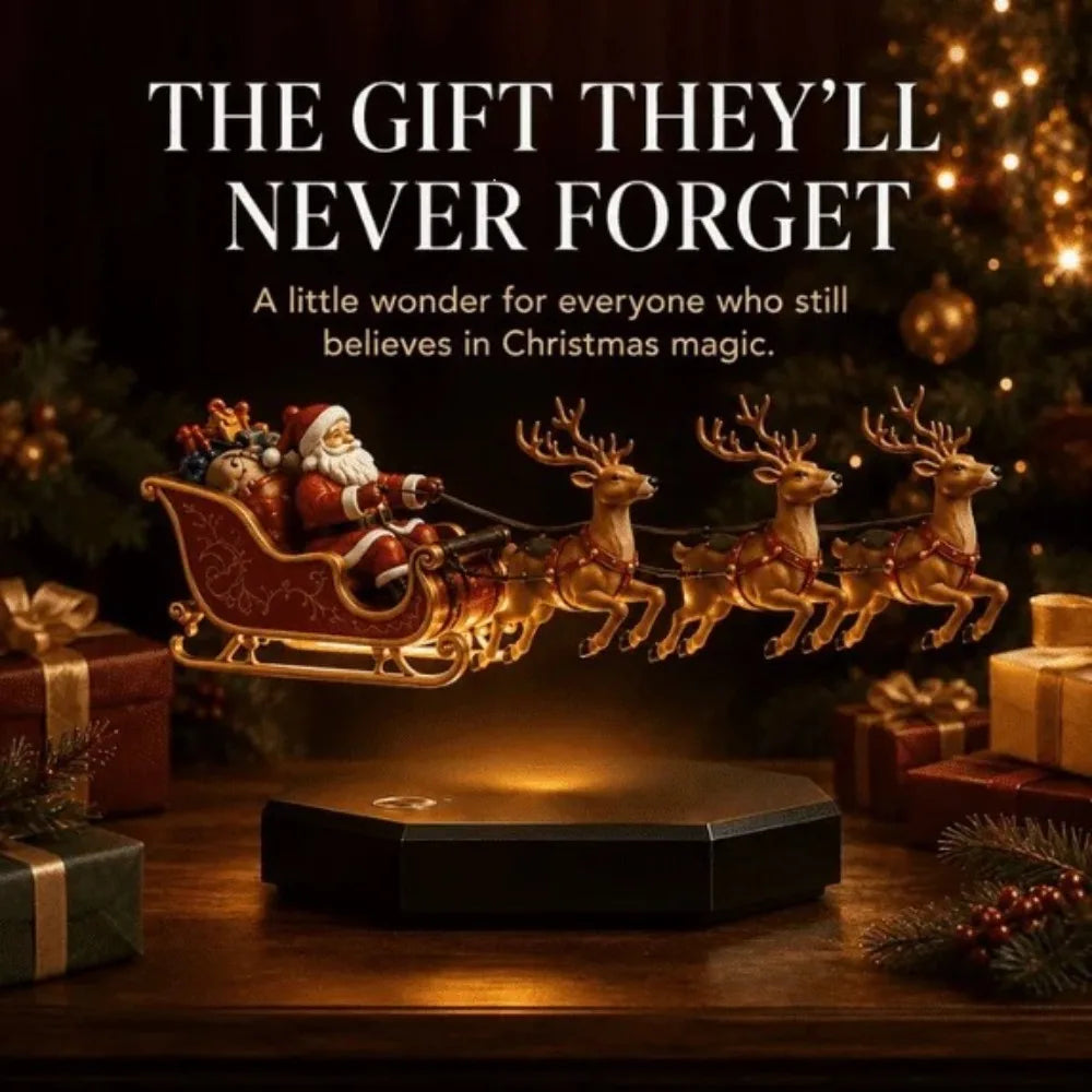 Christmas Decor Maglev Santa Sleigh Ornament Floating Reindeer Figurine Rotating Base 2027 New Year Home Decor Xmas Party Gifts