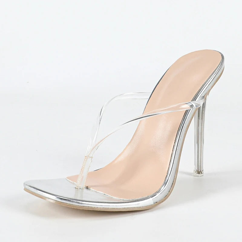 Sandali infradito donna Liyke trasparenti con tacco argento