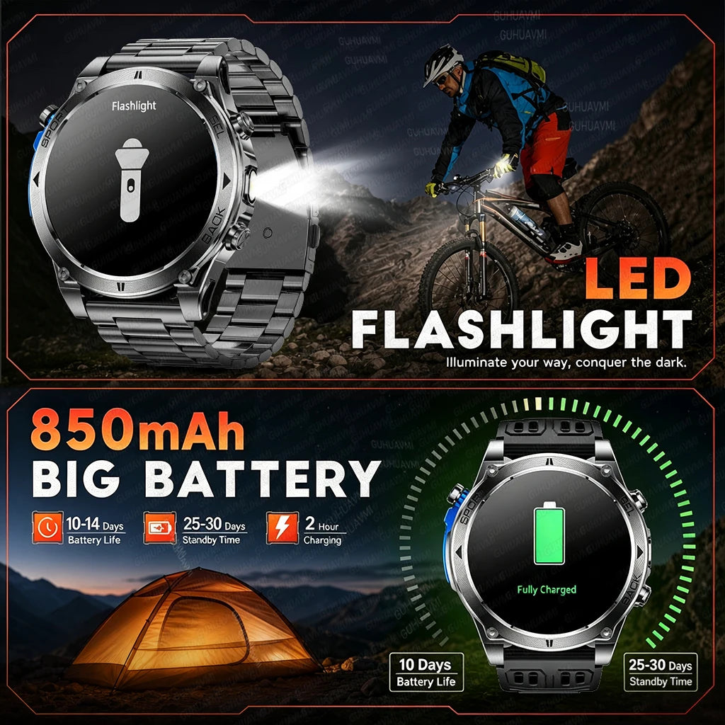 New T-RX 4 Military GPS Smartwatch Men 6 Satellite Precise Positioning 10ATM Waterproof HD Call 170+Sports Modes LED Flashlight