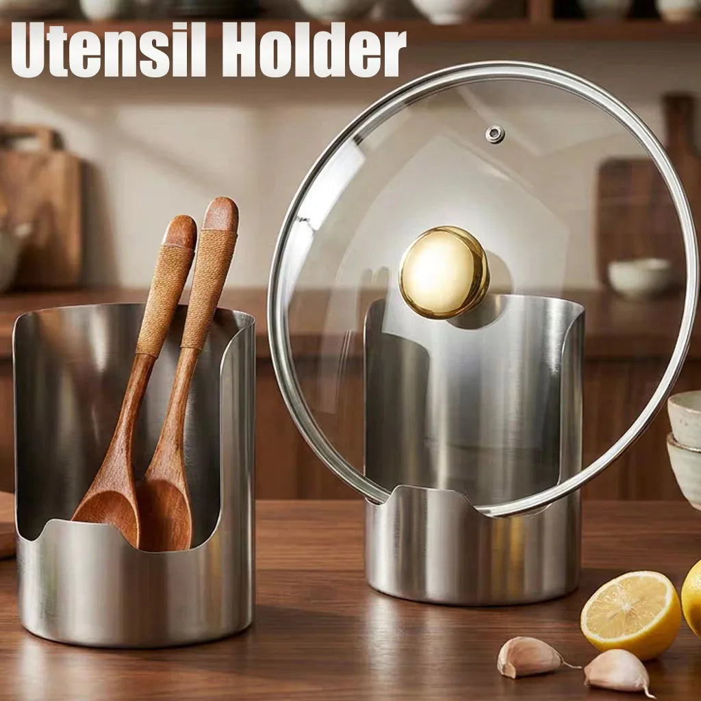 2in1 Stainless Steel Spoon Holder Rack Steel Lid and Utensil Holder, Multipurpose Kitchen Organizer for Spoons, Ladles, Cutting