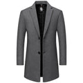 Men's Wool Trench Coats for Fall and Winter; Warm, Business-casual Long Jackets Available in Gray, Blue, and Black. 2027 New