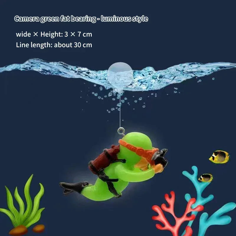 Mini Ornement Flottant Plongeur pour Aquarium Décoration pour Bocal à Poisson Petite Boule Flottante Mignonne Vert Lumineux Accessoires pour Aquarium Acuario