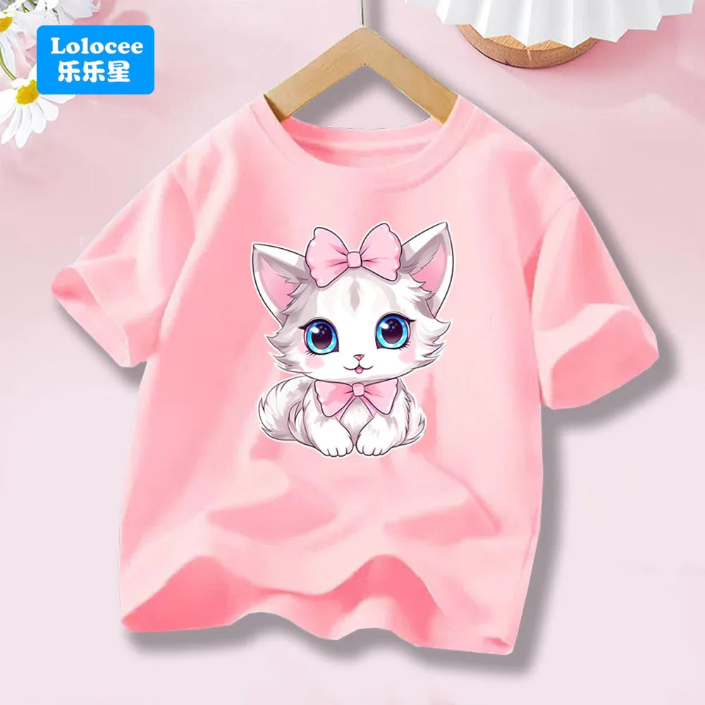 Girls’ Cat-Print Short-Sleeve T-Shirt