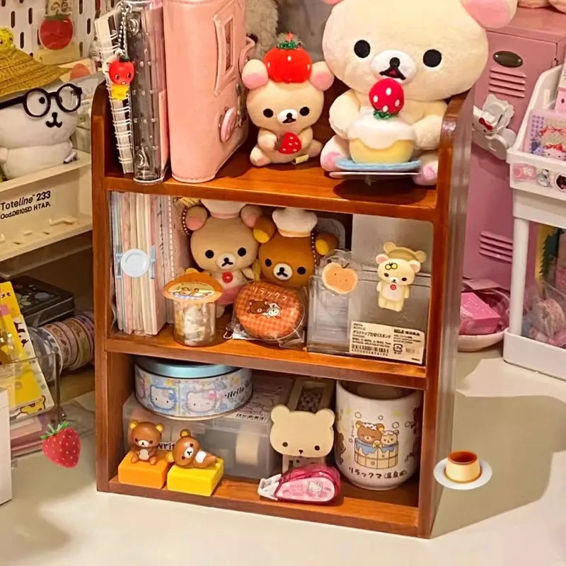 Organizador de escritorio para dormitorio, estante de almacenamiento de madera estilo retro, armario para cosméticos, caja organizadora para mesa, estante de varios niveles para figuras
