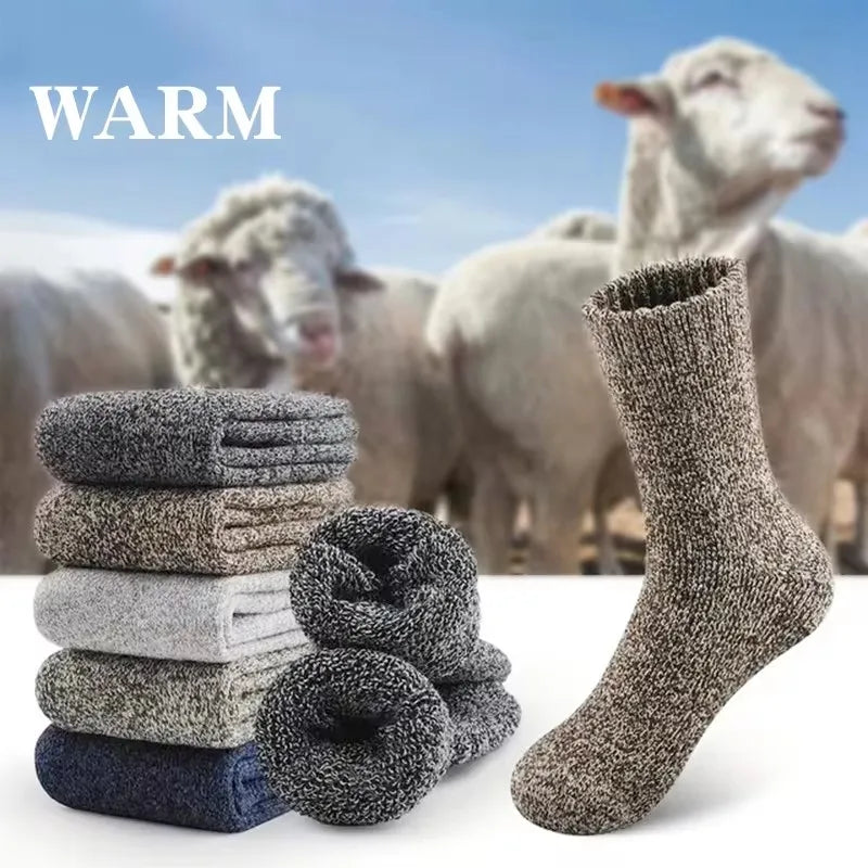 3 Pairs of Thick, Warm Winter Socks for Men, Towel-Textured Sole, Wool Slipper Socks, Merino Wool Socks for Cold and Snow, Sizes 39–44