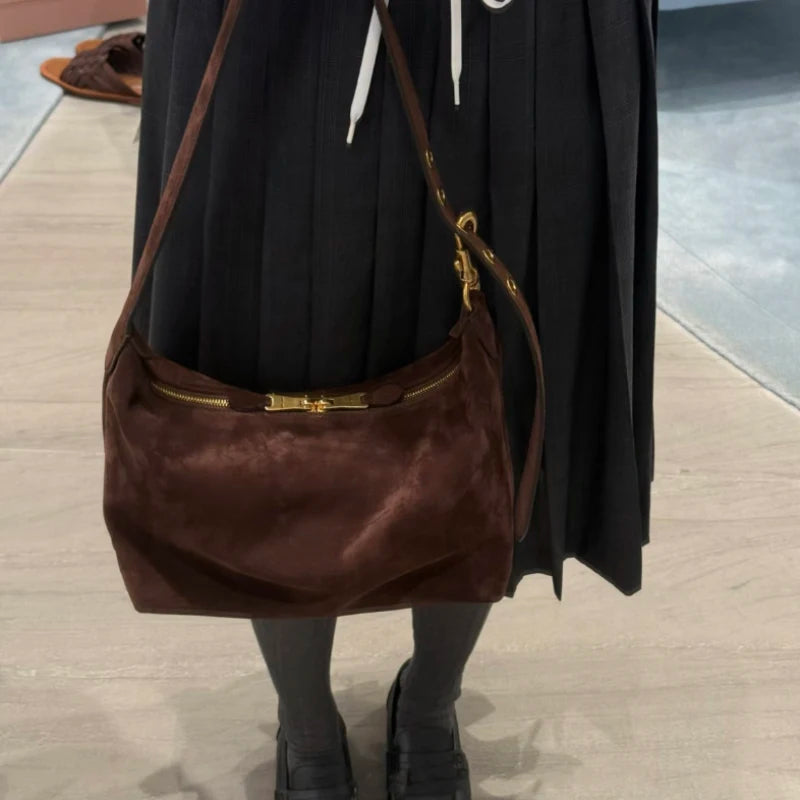 2026 Suede Leather Coffee Shoulder Hobo Bags Women Luxury Brand Designer Underarm Lunch Bag Fall Winter Commuter Handbags Mujer