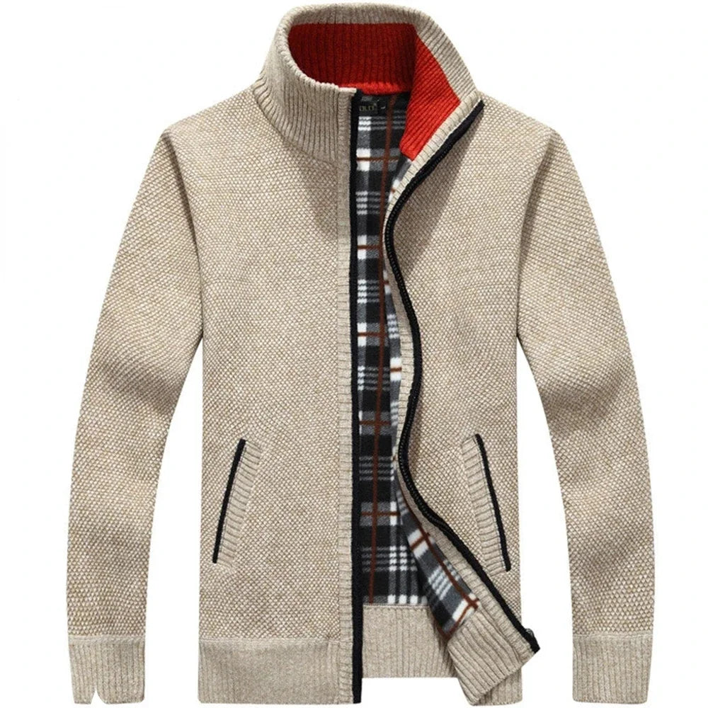 Winter New Men's Knitted Sweater Coat Long Sleeve Thick Cardigan Fleece Zipper Male Causal Solid Color Clothing Male Blouse