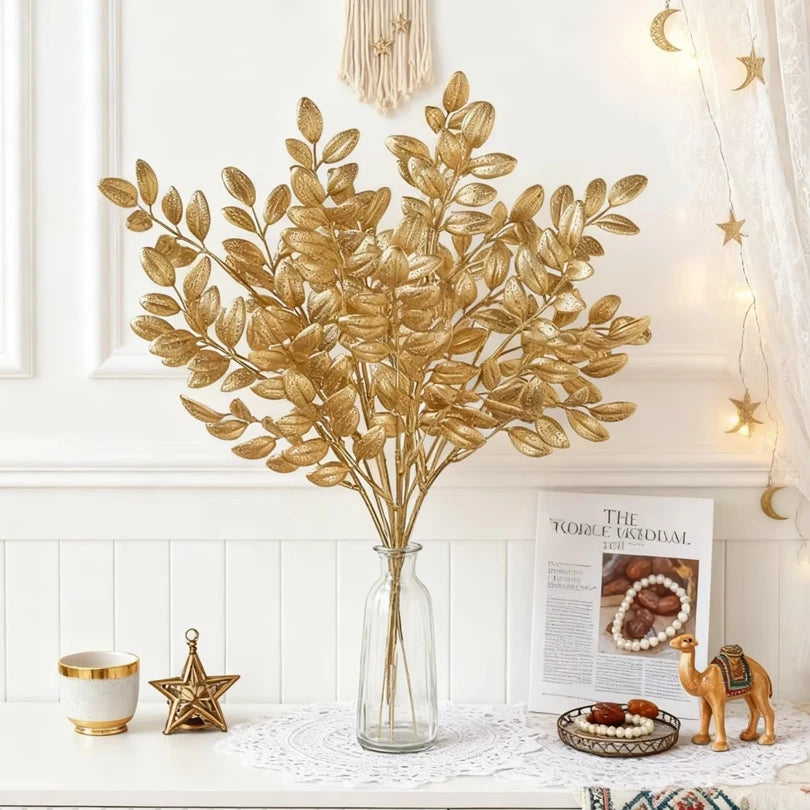 10 pièces plantes artificielles feuilles dorées décoration de table de maison de festival extérieur mariage jardin cour guirlande couronne cadeaux DIY accessoire