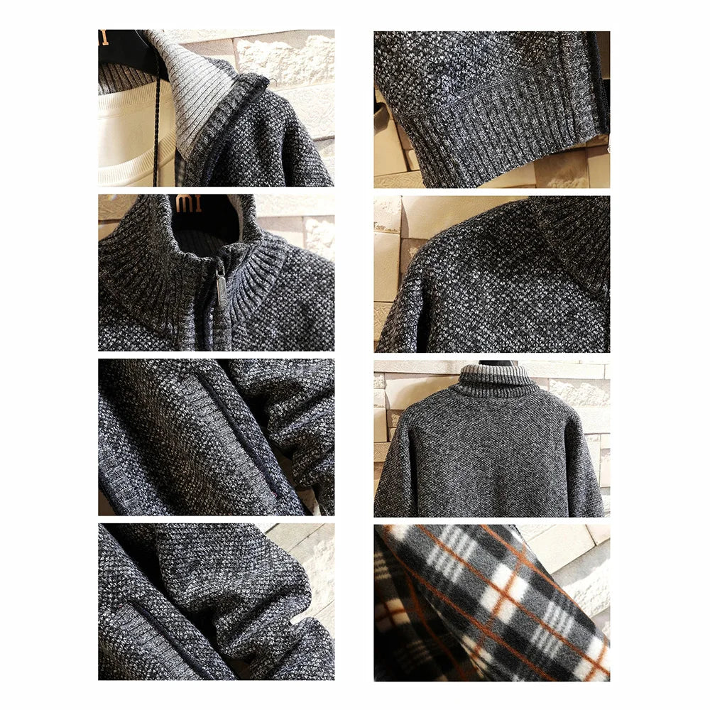 Autumn New Men's Trendy Cardigan Fleece Thicken Solid Casual Loose Sweater Men's Stand-up Collar Knitting Sweater Cardigans