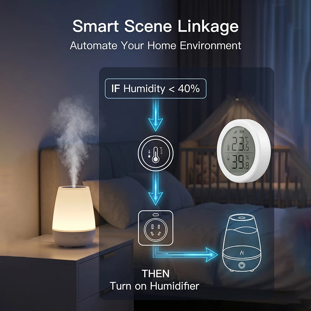 HIMOJO Wireless Temperature Humidity Sensor Indoor Work with Tuya Smart Life App ZigBee Alexa Google Home for Baby Room Cellar