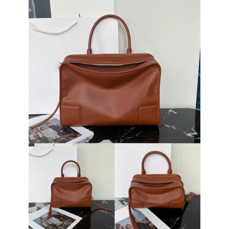 2026 Luxury Brand Design Women Shoulder Bags Top Quality Genuine Leather Women Handbags Fashion Street Style Bowling Bags Woman