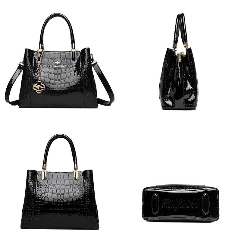 Luxury Patent Leather Crossbody Bags Women Crocodile Pattern Sac 2026 Large Capacity Ladies Shoulder Tote Bags Designer Purse