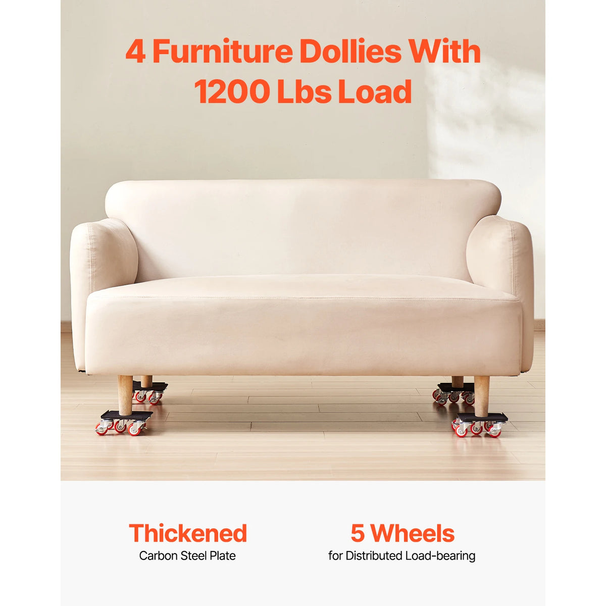 SucceBuy 4 chariots de manutention pour meubles 1200 lb/3474 lb, diables pour réfrigérateur avec 5 roulettes pivotantes à 360° & jeu d'outils de levage et glissement pour appareils électroménagers et canapés