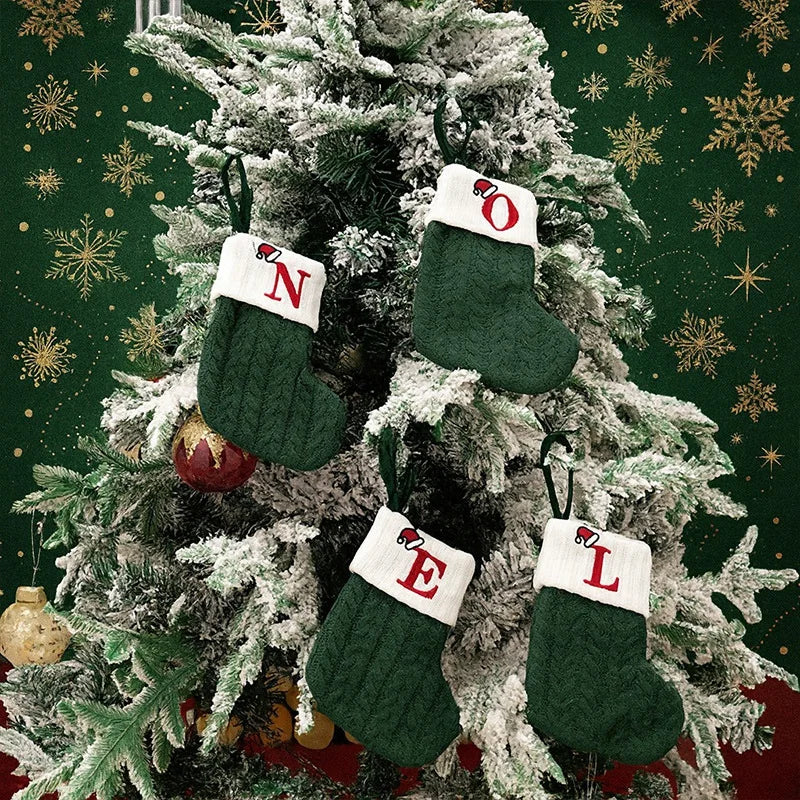 A-Z Christmas Stocking Gift Bags Green Red Candy Bag Xmas Gift Bag Decoraitons 2026 New Christmas Stocking Party Favors Gift