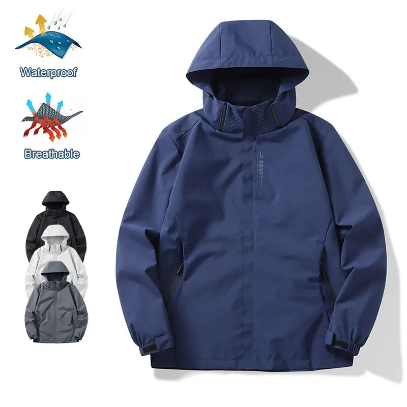 Autumn New Outdoor Jacket for Men Hooded Zipper Slim Fit Windbreaker Coat Male Climbing Hiking Waterproof Casual Clothing