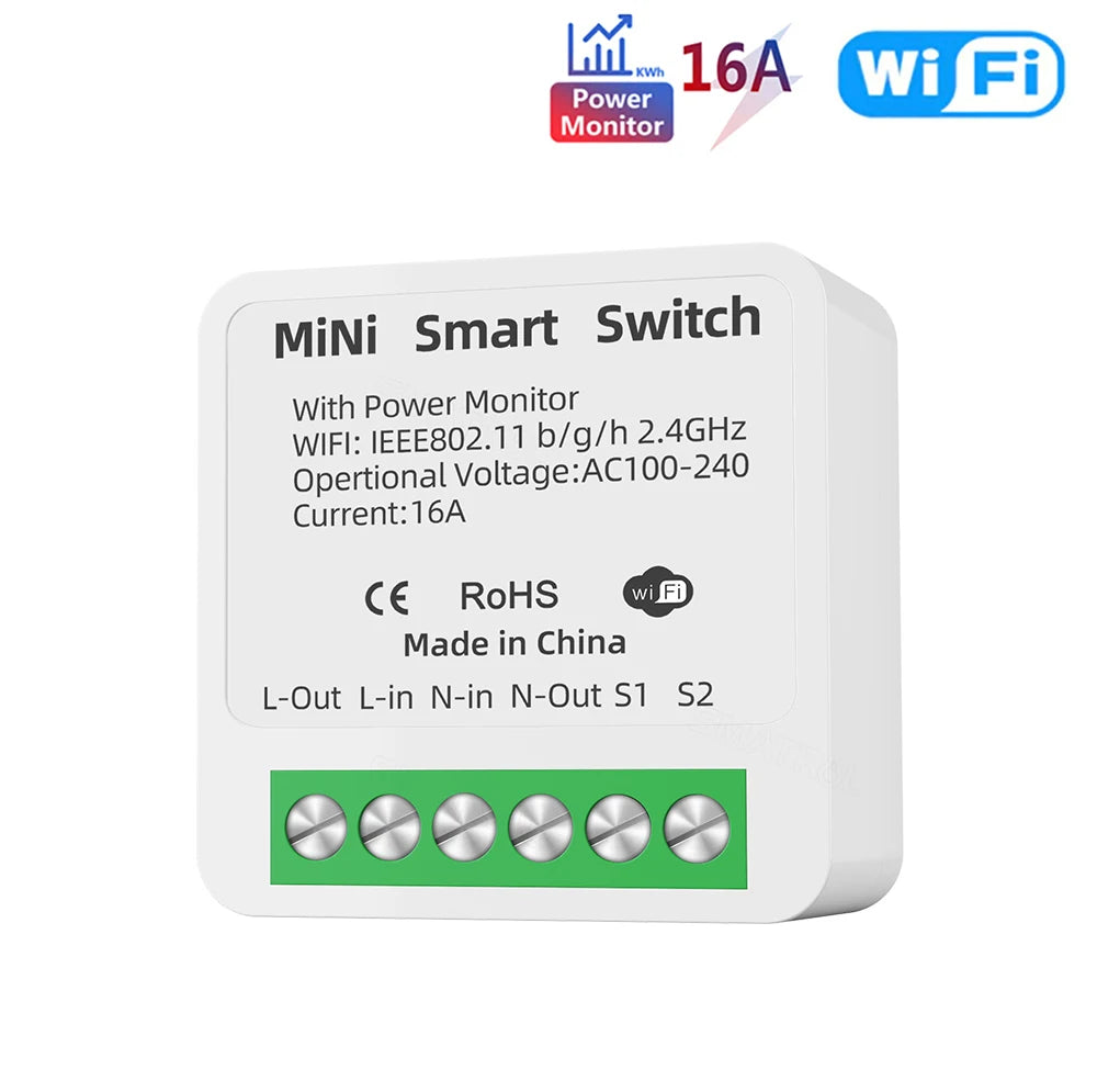 16A Tuya WiFi Smart Switch 2-way Control with Energy Monitor Switch Mini Smart Breaker Smart Life Control  Alexa Via Google Home