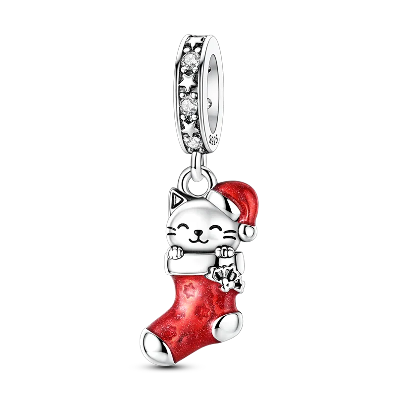 925 Sterling Silver Bright Red Charms Bead CZ Zircon Cute Doll Pendants Fit Original Bracelet DIY Jewelry Women Gift