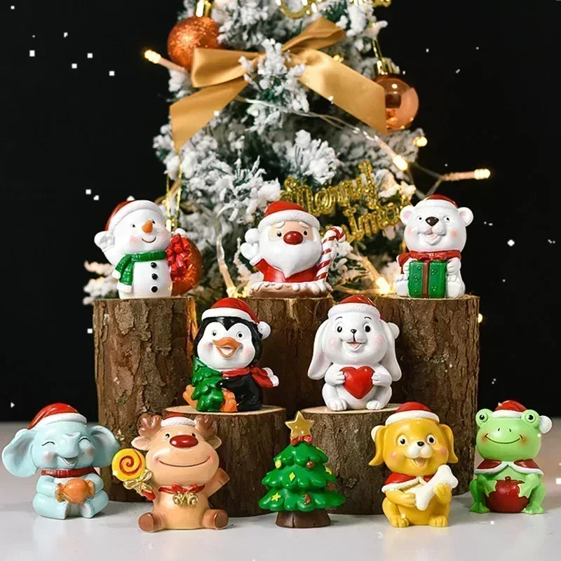 Série de Noël Artisanat Résine Animaux Fête Créatif Mini Sapin de Noël Vieille Fille Enfants Cadeau Mignon Fournitures de Décoration d'Intérieur Décor