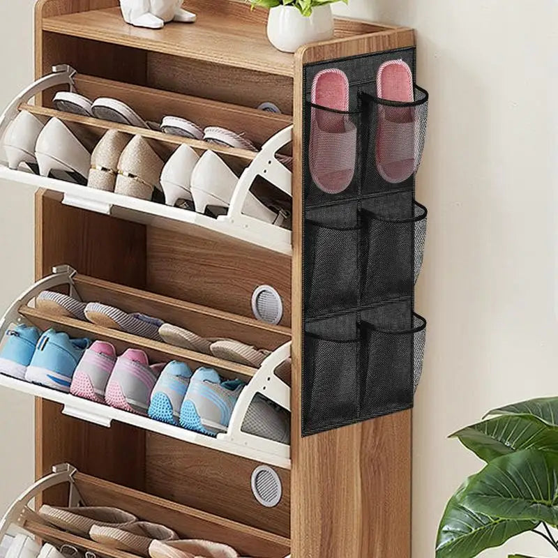 Bolsa de almacenamiento para colgar en la pared con 6 compartimentos, organizador de zapatos de malla para puerta, cesta y bolsillos de almacenamiento para colgar en el armario