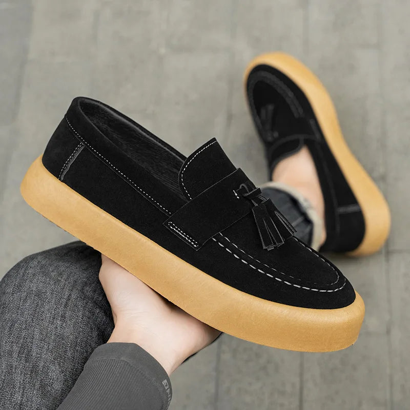 Herren-Loafer mit Quasten, Herbst, Ganzjahresmodell, britischer Stil, modische Freizeitschuhe, trendige Plateauschuhe, rutschfeste vulkanisierte Schuhe