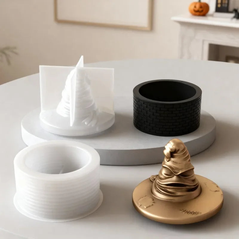 Christmas, Halloween, scented plaster cement resin wizard hat grid pattern storage jar candle cup silicone mold