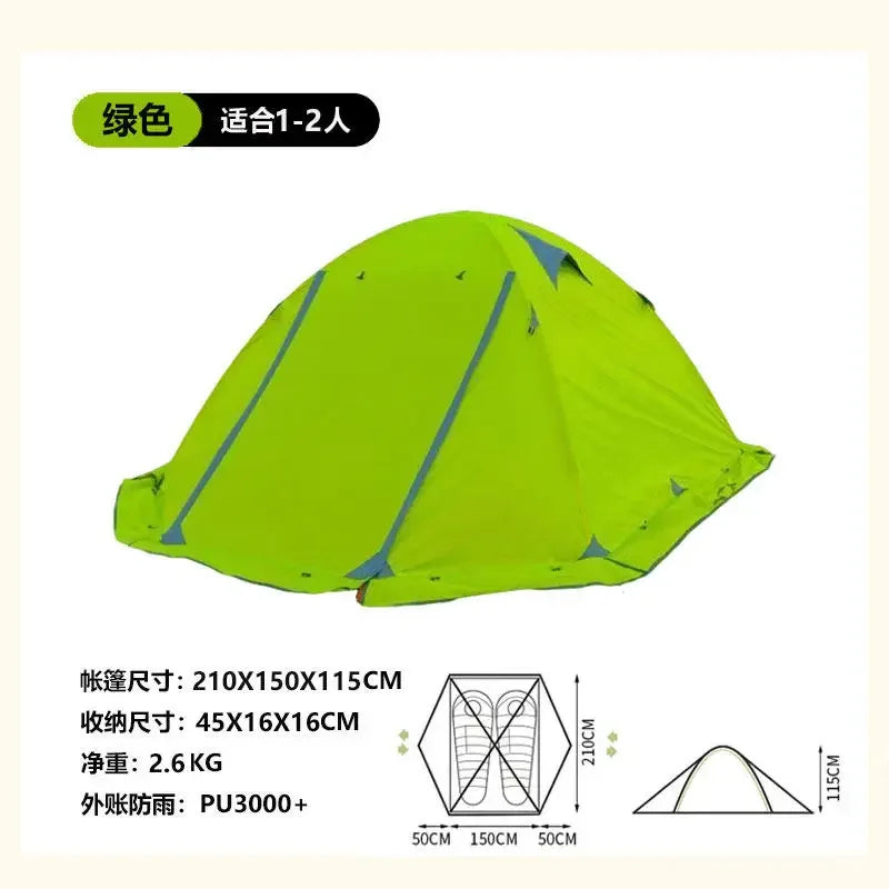 Outdoor Camping, Aluminum Pole Tent, Rainstorm Proof, Portable Mountaineering, Two People and Three People with Snow Skirt