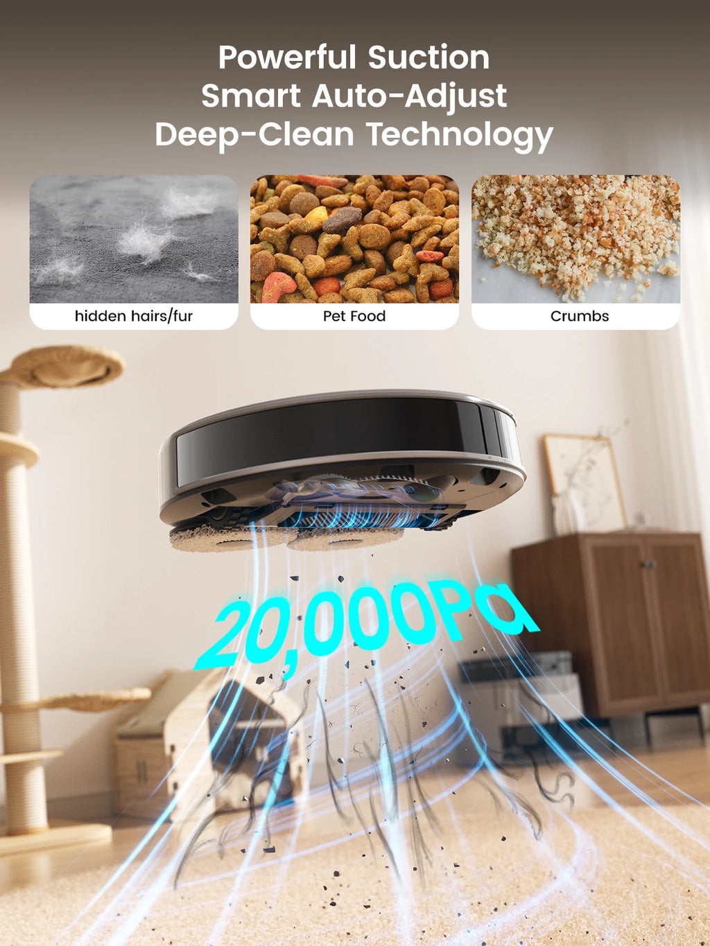 Aspirateur robot Lefant M3 Max avec fonction de balayage, 20 000 Pa, navigation LiDAR, idéal pour les poils d’animaux, les cheveux et la poussière