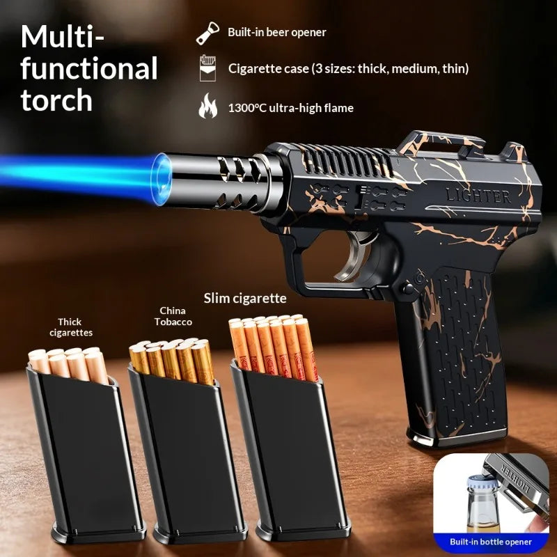 Nouveau briquet coupe-vent 3-en-1 intégré à un étui à cigarettes avec décapsuleur pour le stockage de cigarettes multi-formats