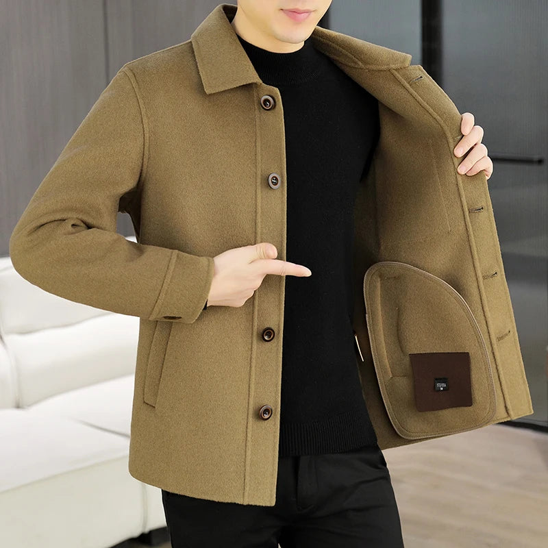 High Quality Men's Short Style Woolen Coats Business Casual Solid Color 70% Wool Windbreaker Jackets Streetwear Warm Top Coats