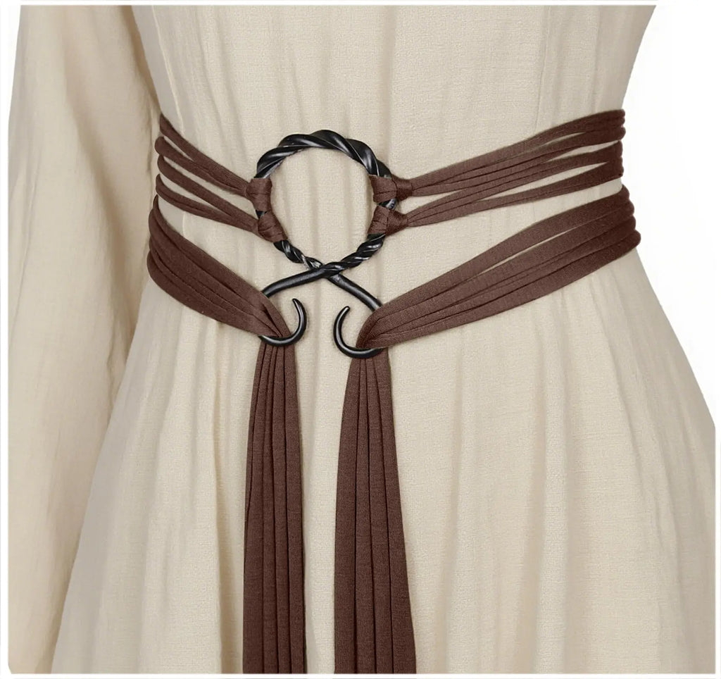 Ceinture longue bohème vintage pour femme - Corde tressée ajustable avec franges et nœud coulissant, style artisanal pour Halloween