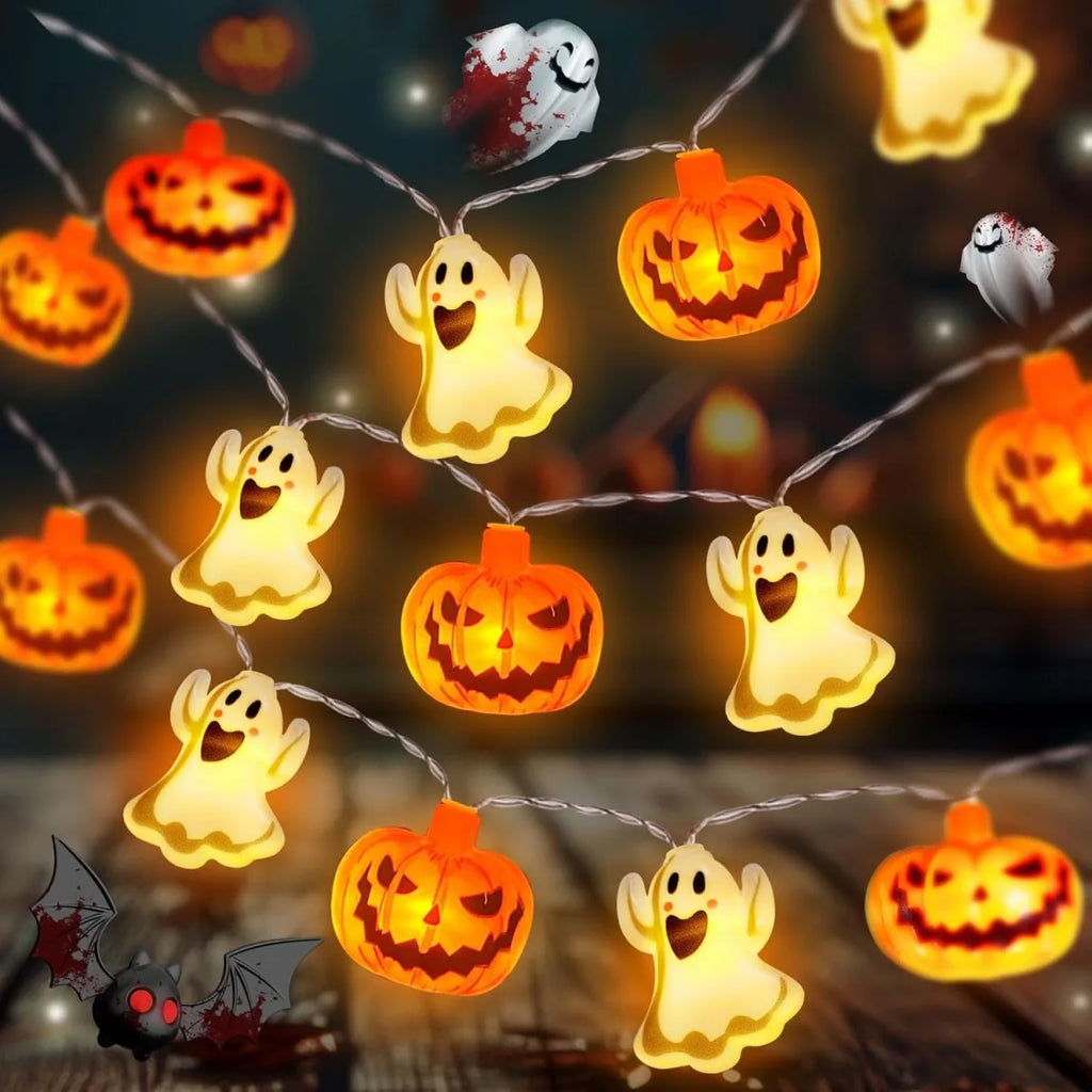 1 pièce, guirlande lumineuse Halloween à 10/20 LED à un seul niveau, avec citrouilles et fantômes, à piles, pour la maison, le jardin et les fêtes d’Halloween