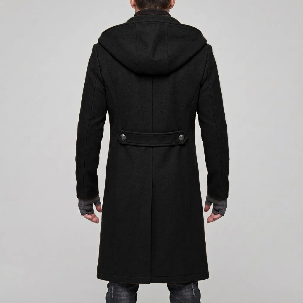 Men Hooded Jacket Wool Blends Long Coats Zipper Overcoat Full Sleeve Casual Y2k Streetwear Work Trench Coat Solid Autumn Winter