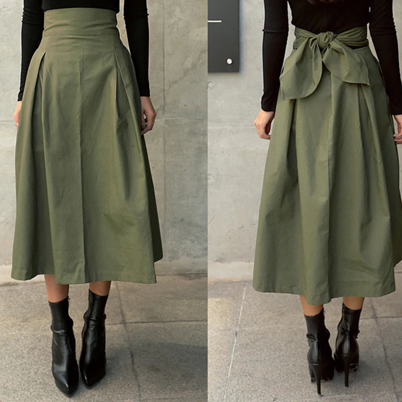 Gonna lunga donna a linea A e vita alta — immagine 6