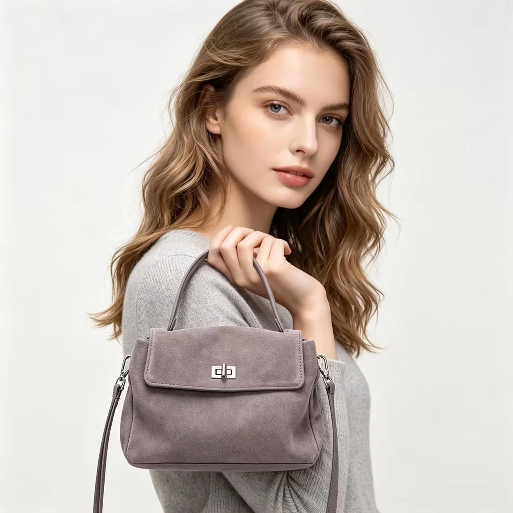 Women's Handbag Genuine Leather Luxury Designer Shoulder Bags Natural Suede Leather Crossbody Bag Commuting Messenger Bag Lady