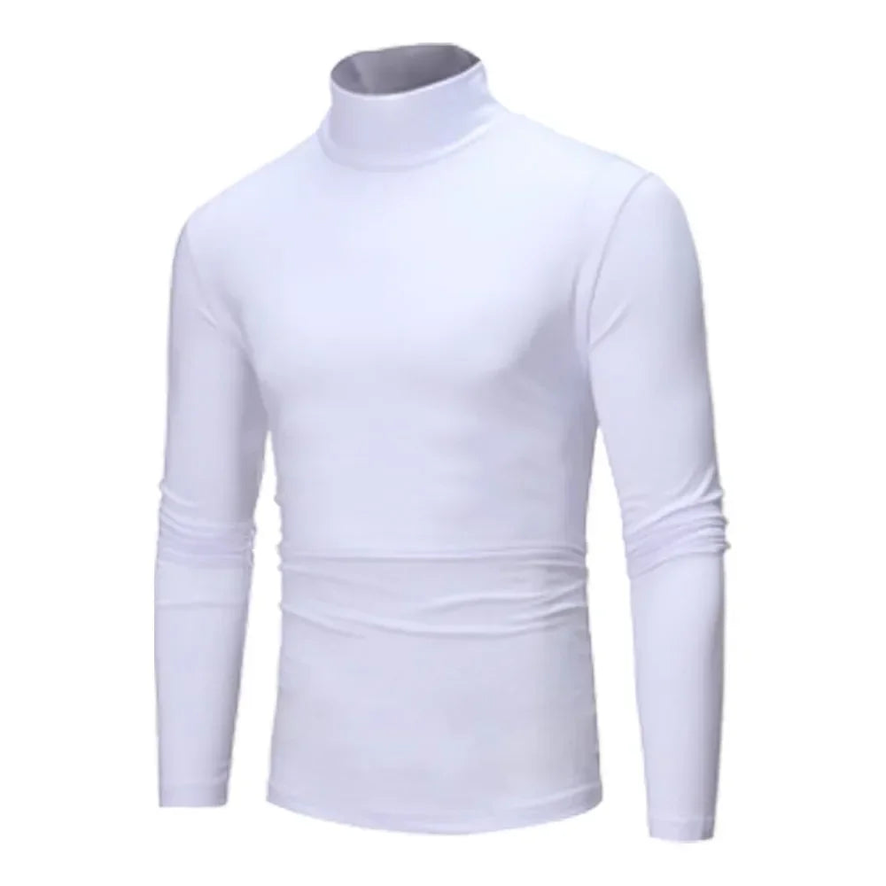 Autumn Spring Men's Bottoming Turtleneck Tops Slim Fit High Elastic Pullover Solid Color Stretchy Tees Basic Male Costume