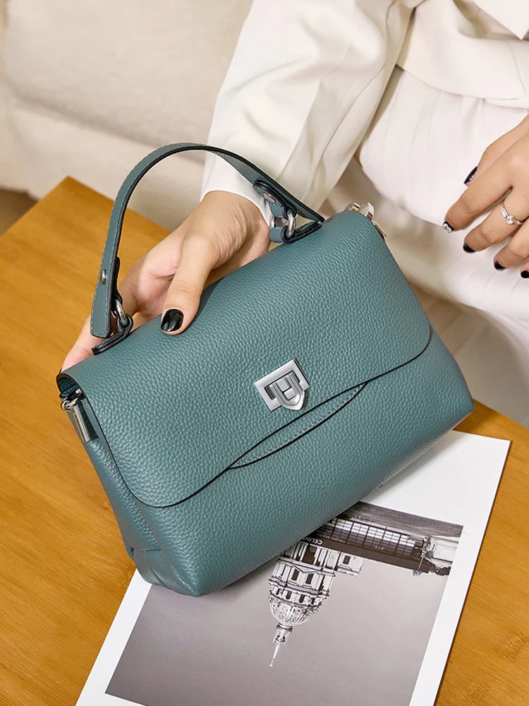Zency Women's Genuine Leather Top-Handle Bag Simple Fashion Envelope Luxury Brand Shoulder Handbag Small Crossbody for Female