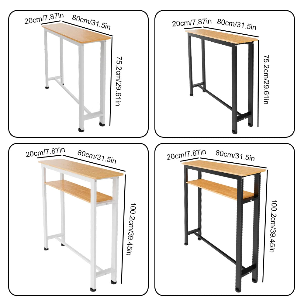 Mesa Consola Estrecha Mesa para Sofá con 2 Estantes para Sala de Estar Balcón Bar Mesa de Mostrador de Madera MDF 80*20*100.2cm/80*20*75.2cm
