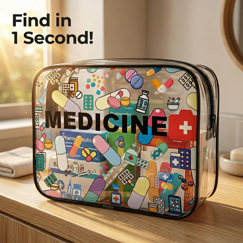 1 trousse de premiers secours en PVC transparent, pochette de voyage imperméable pour médicaments, organisateur de maquillage et de cosmétiques avec fermeture éclair, trousse de toilette pour femme