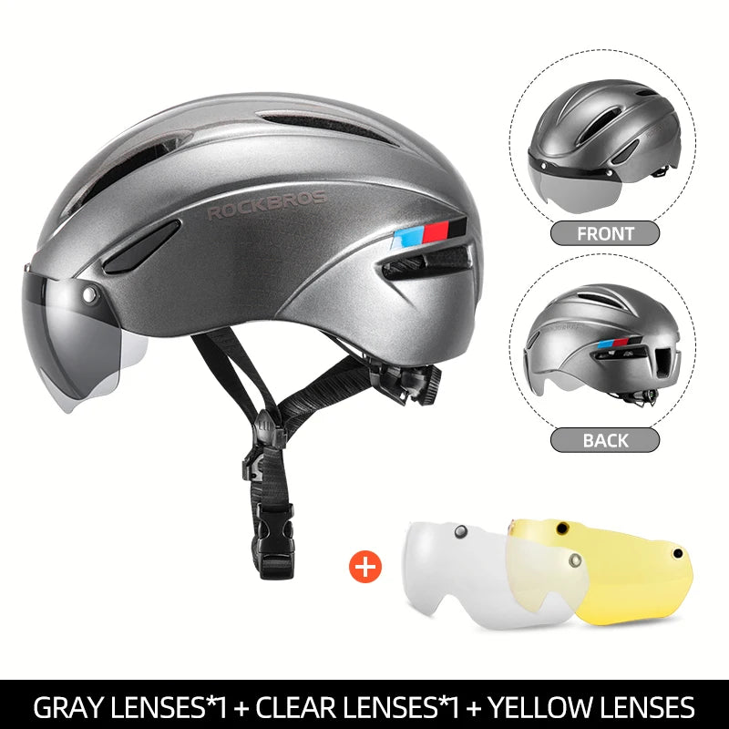 Casco de bicicleta ROCKBROS con luz LED recargable, casco de ciclismo para montaña y carretera, casco deportivo seguro para hombre