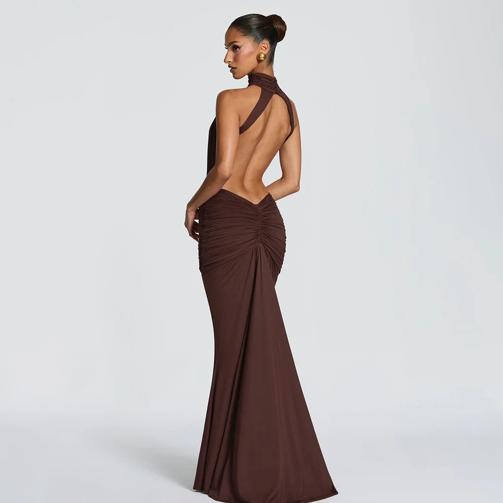 Abito lungo da donna in poliestere a collo alto