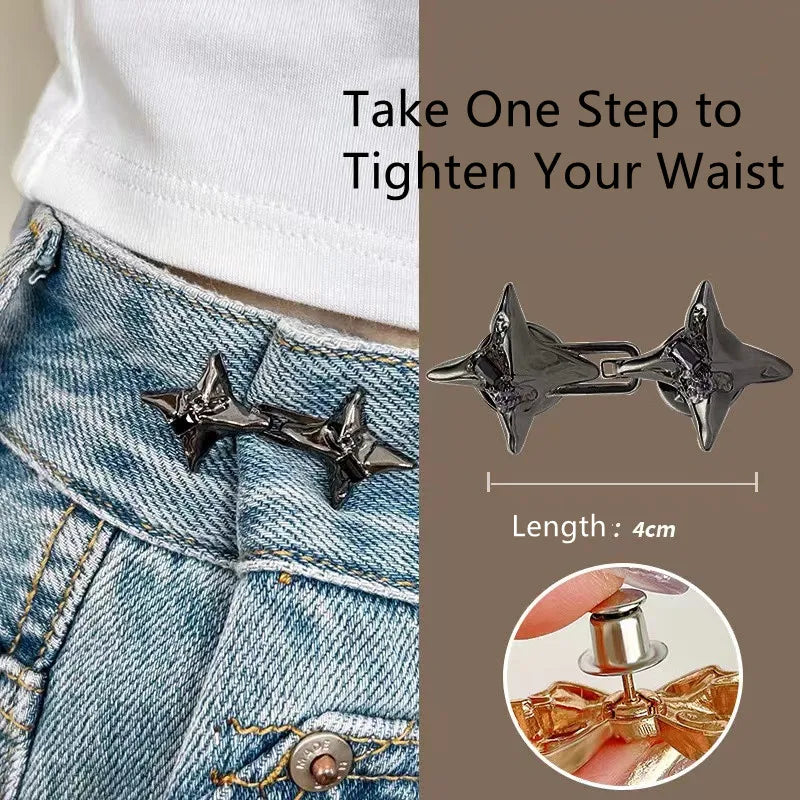 Elegant Four-Pointed Star Waist Tightening Tool, Adjustable Waist Buckle for Fashionable Jeans, Fixed Waist Buckle