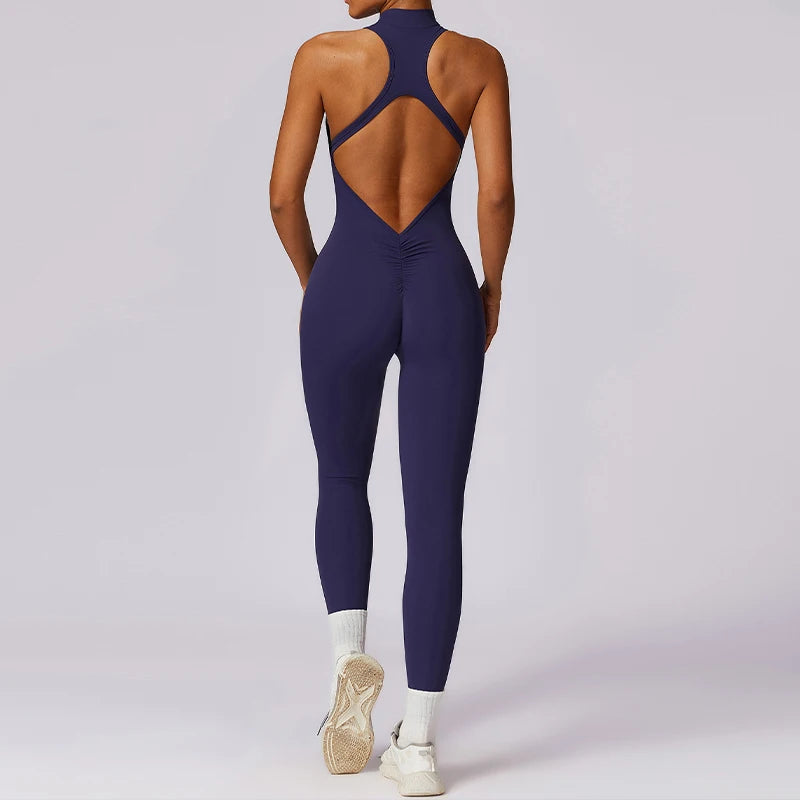 Tuta intera yoga donna con schiena a V