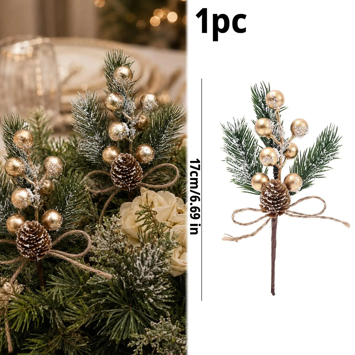 1/20x Snowflake Pine Cone Berry Branch Artificial Red Berry Pine Needle DIY Wreath Fake Flowers Home Party Christmas Decoration
