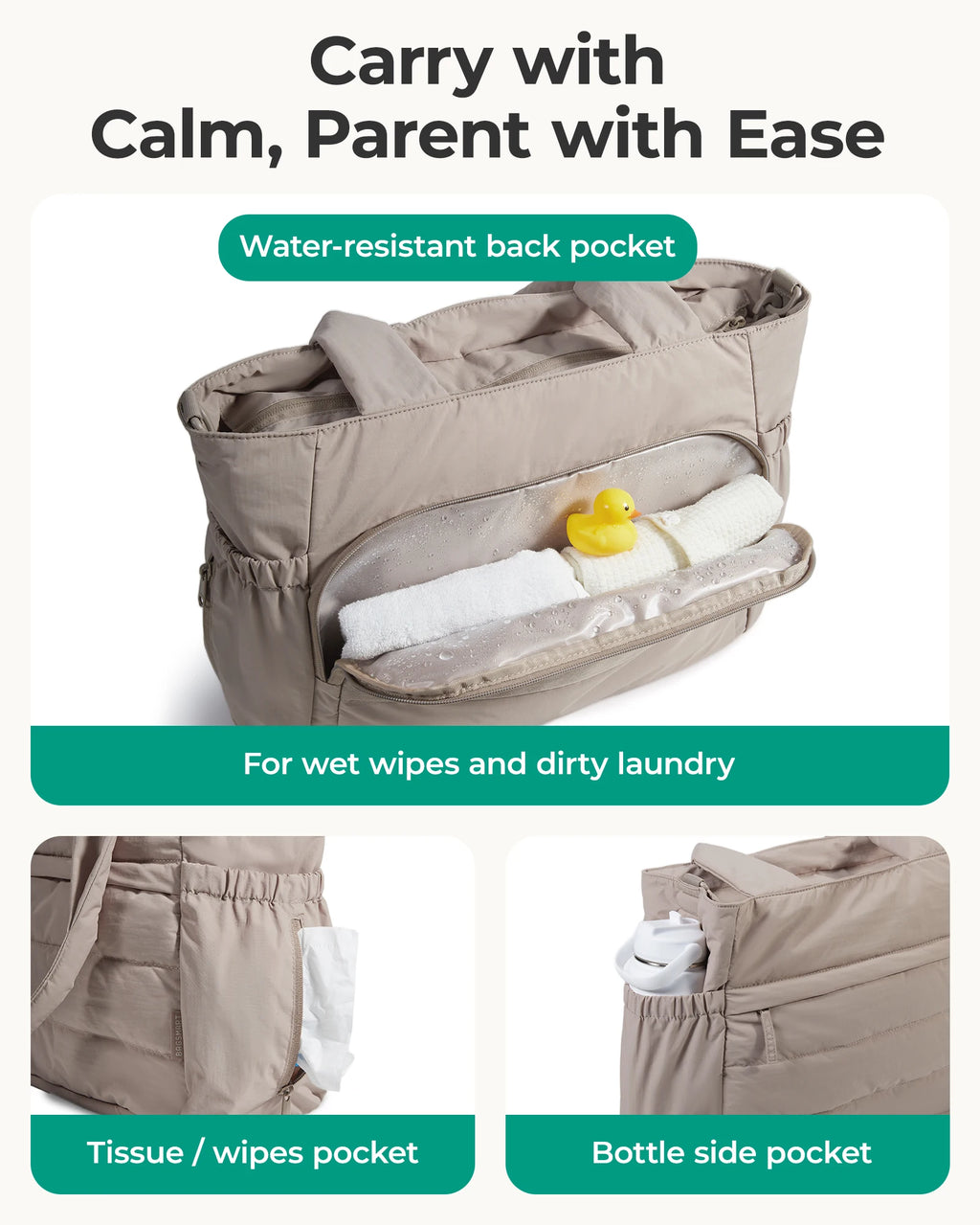 BAGSMART Diaper Bag Tote Large Mommy Bag Pacifier Case Water Resistant Nappy Bag with Changing Pad Stroller Clips for Travel