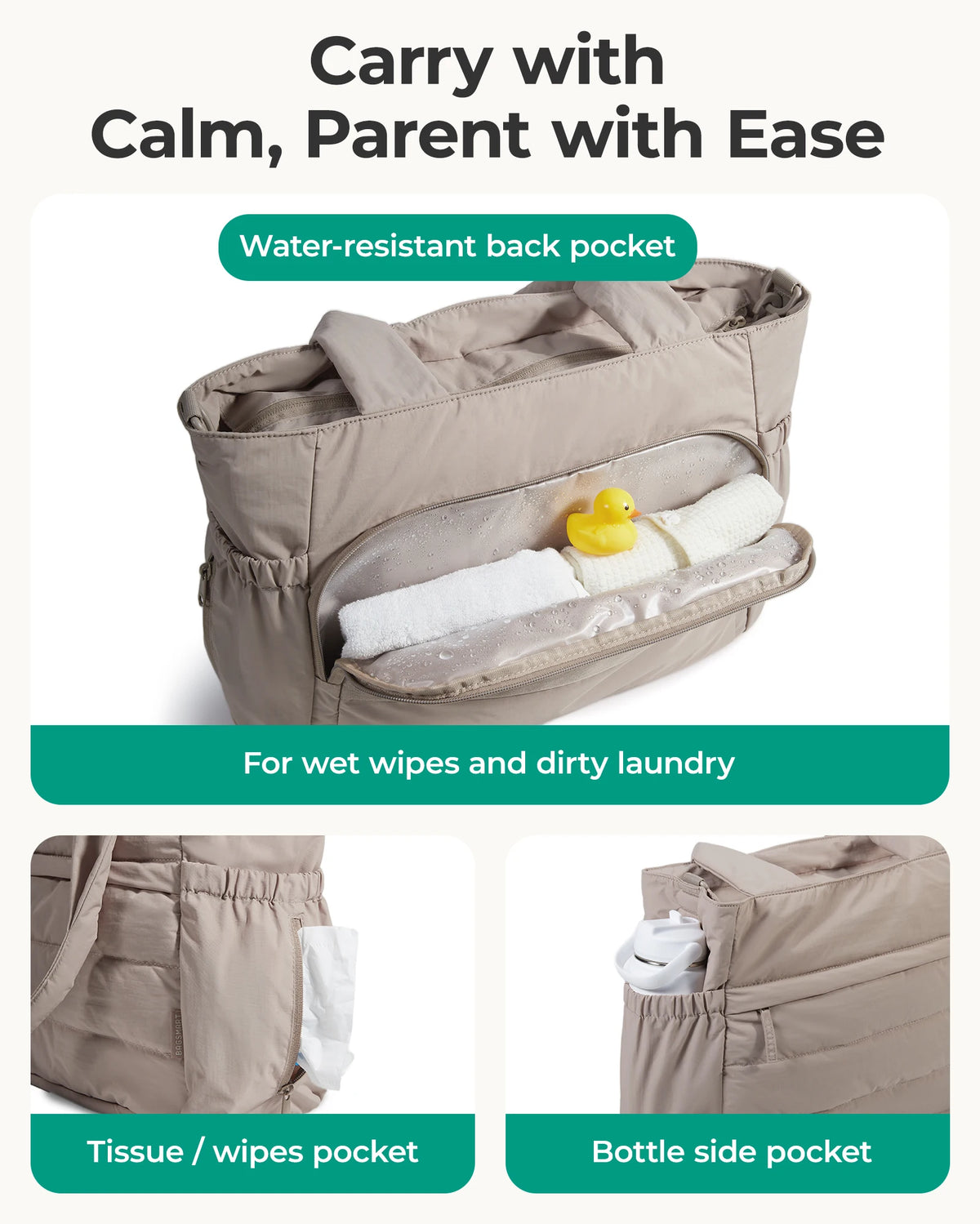BAGSMART Diaper Bag Tote Large Mommy Bag Pacifier Case Water Resistant Nappy Bag with Changing Pad Stroller Clips for Travel