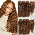 #4 Chocolate Brown Colored Water Wave Human Hair Bundles With HD Transparent Lace Closure Frontal Wet and Wavy Weave Deep Curly Wave Human Hair Extensions for Black Women